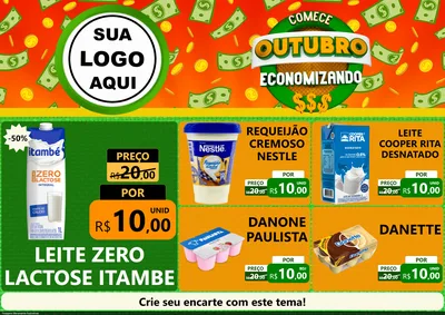Modelo de Encarte para Encarte A4 Horizontal com o tema Comece Outubro Economizando para Frios e Laticínios
