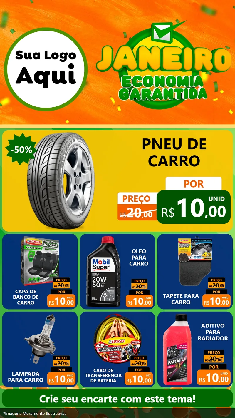 Modelo de Rede Social para Stories com o tema Janeiro - Economia Garantida para Auto peças
