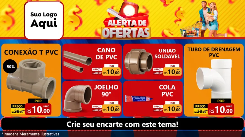 Modelo de TV para TV Horizontal com o tema Alerta de Ofertas para Tubos e conexões