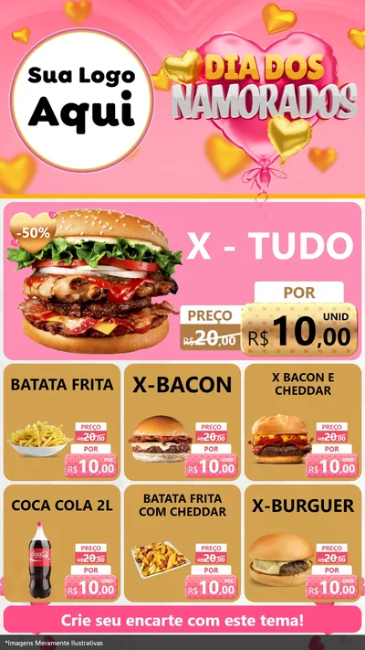 Modelo de Rede Social para Stories com o tema Dia dos Namorados para Hamburgueria