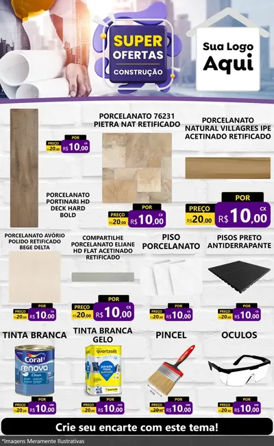 Modelo de Encarte para Encarte Grande com o tema Super Ofertas - Construção para Pisos e revestimentos