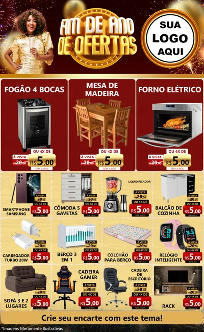 Modelo de Encarte para Encarte Grande com o tema Fim de Ano de Ofertas para Móveis e Eletro