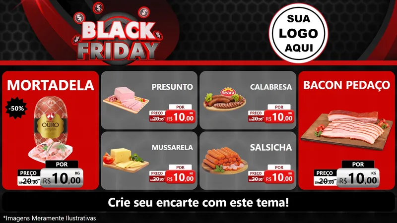 Modelo de TV para TV Horizontal com o tema Black Friday para Frios e Laticínios