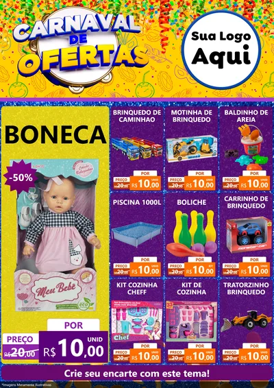 Modelo de Encarte para Encarte A4 Vertical com o tema Carnaval de Ofertas para Brinquedos