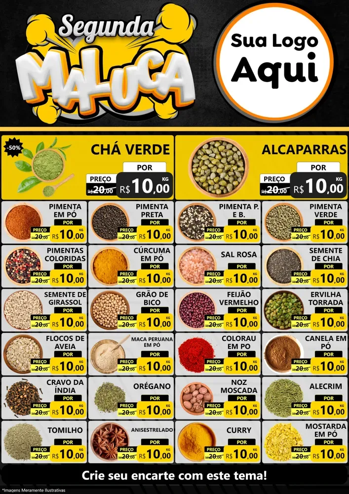 Modelo de Encarte para Encarte A4 Vertical com o tema Segunda Maluca para Produtos Naturais