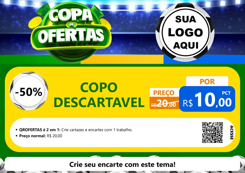Modelo de Cartaz para Cartaz A4 Horizontal com o tema Copa de Ofertas para Embalagens