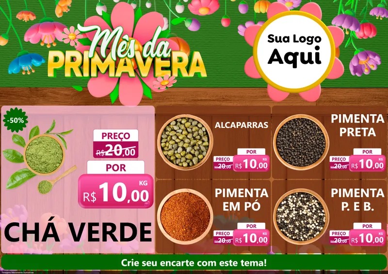 Modelo de Encarte para Encarte A4 Horizontal com o tema Mês da Primavera para Produtos Naturais