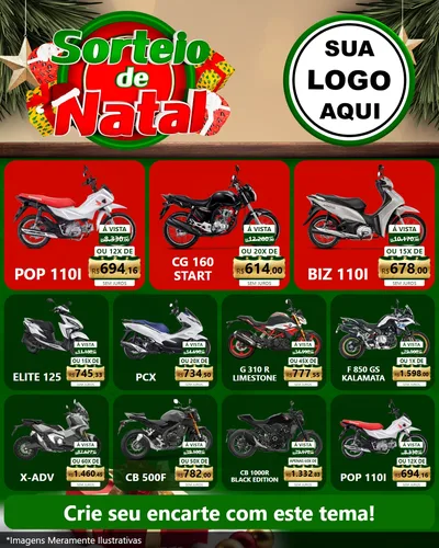 Modelo de Rede Social para Feed Instagram com o tema Sorteio de Natal para Concessionaria de Motos