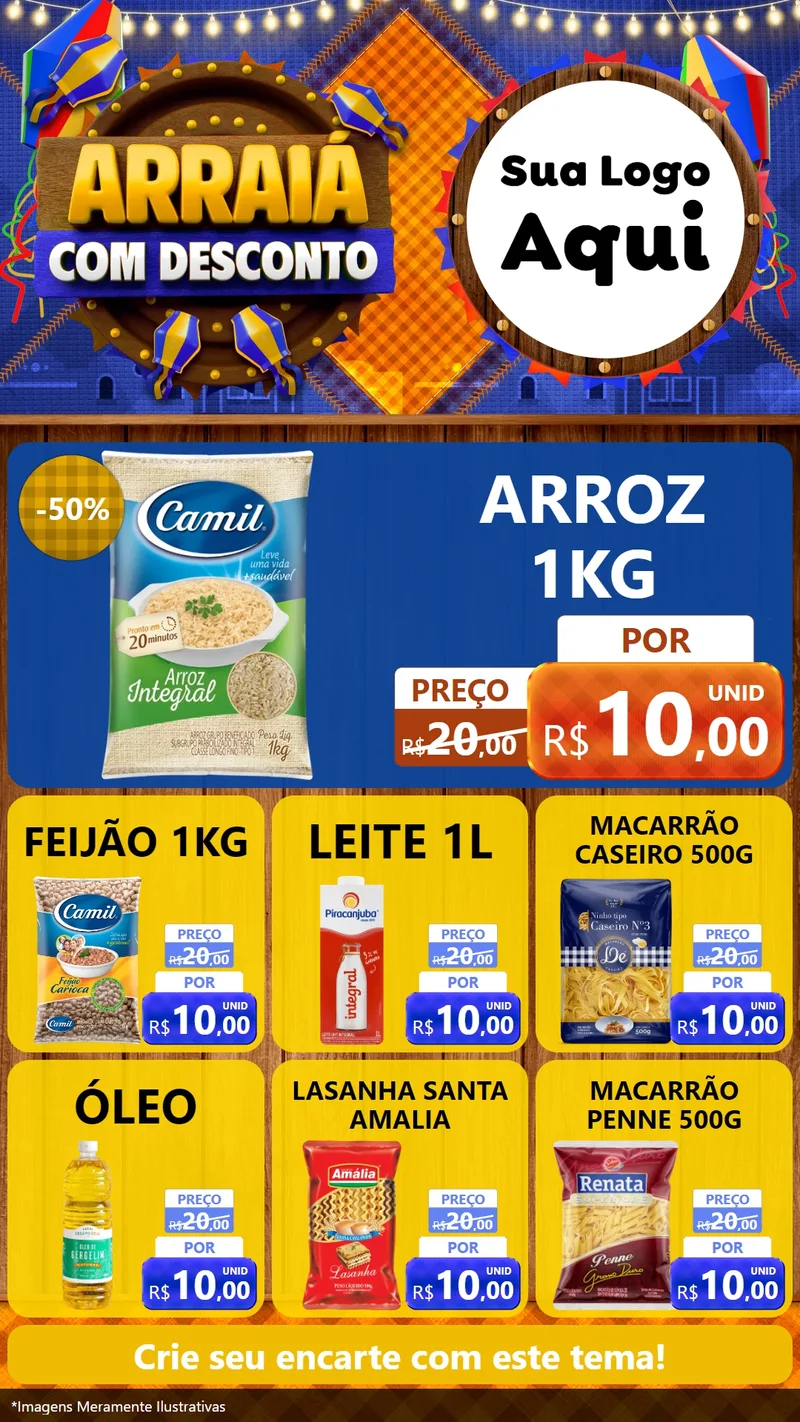 Modelo de Rede Social para Stories com o tema Arraiá Com Desconto para Supermercado