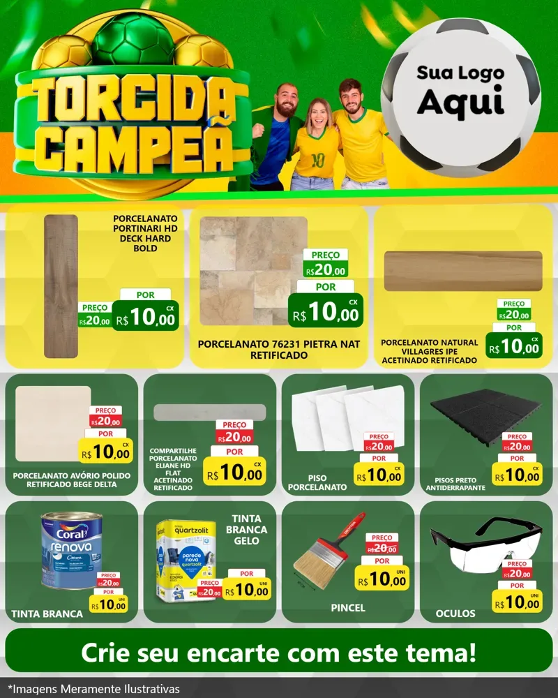 Modelo de Rede Social para Feed Instagram com o tema Torcida Campeã - Copa para Pisos e revestimentos