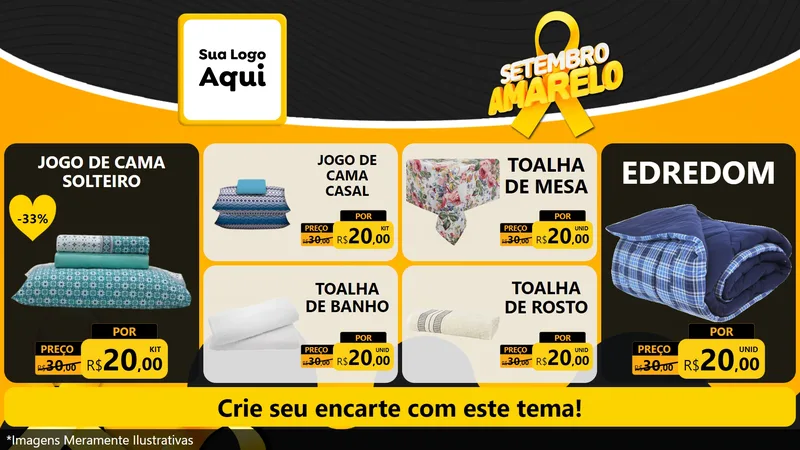 Modelo de TV para TV Horizontal com o tema Setembro Amarelo para Cama, Mesa e Banho