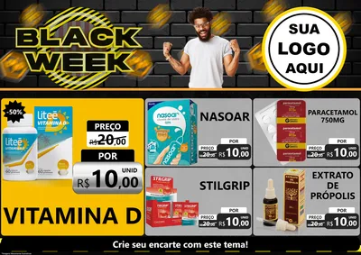 Modelo de Encarte para Encarte A4 Horizontal com o tema Black Week para Farmácia