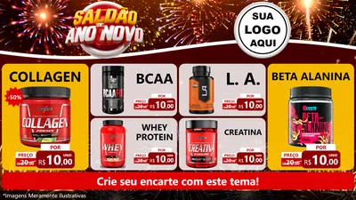 Modelo de TV para TV Horizontal com o tema Saldão de Ano Novo para Suplementos alimentares