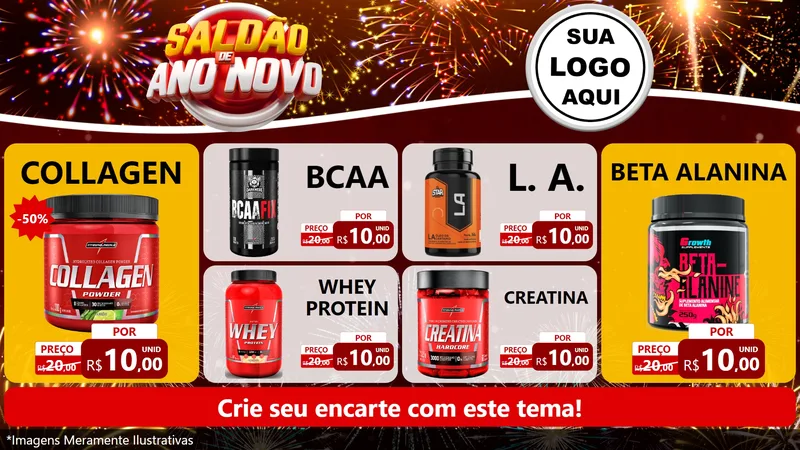 Modelo de TV para TV Horizontal com o tema Saldão de Ano Novo para Suplementos alimentares