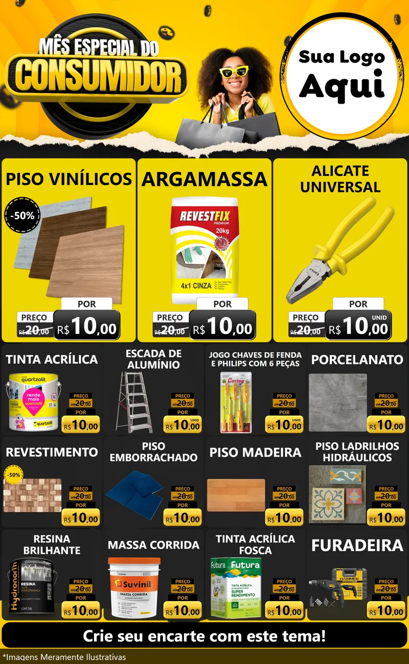 Modelo de Encarte para Encarte Grande com o tema Mês Especial do Consumidor para Material para Construção