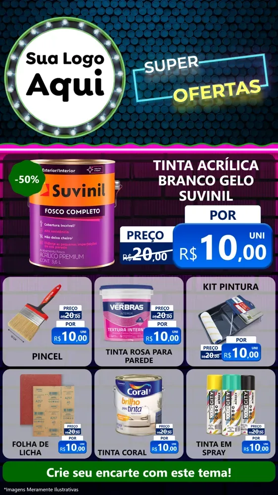 Modelo de Rede Social para Stories com o tema Super Ofertas para Tintas e Ferramentas