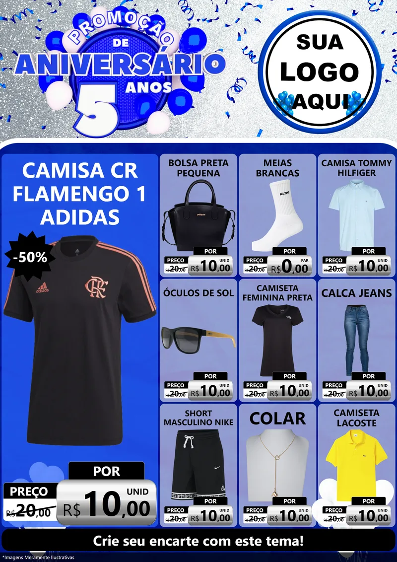 Modelo de Encarte para Encarte A4 Vertical com o tema Promoção de Aniversário - 5 Anos para Roupas e acessórios