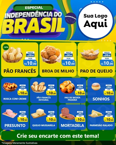 Modelo de Rede Social para Feed Instagram com o tema Especial Independência do Brasil para Padaria