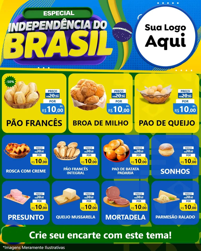 Modelo de Rede Social para Feed Instagram com o tema Especial Independência do Brasil para Padaria