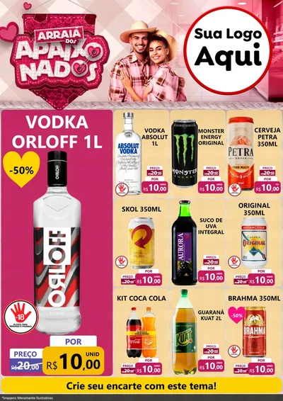 Modelo de Encarte para Encarte A4 Vertical com o tema Arraiá dos Apaixonados - Junina para Distribuidora de bebidas