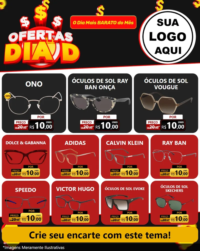 Modelo de Rede Social para Feed Instagram com o tema Ofertas Dia D para Óticas
