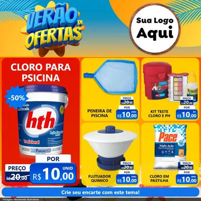 Modelo de Rede Social para Feed Facebook com o tema Verão de Ofertas para Produtos para Piscina
