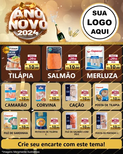 Modelo de Rede Social para Feed Instagram com o tema Feliz Ano Novo 2027 para Peixaria