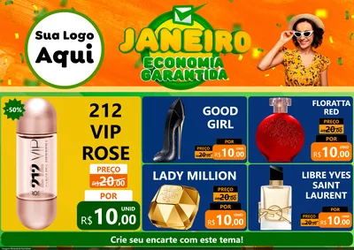 Modelo de Encarte para Encarte A4 Horizontal com o tema Janeiro - Economia Garantida para Perfumes