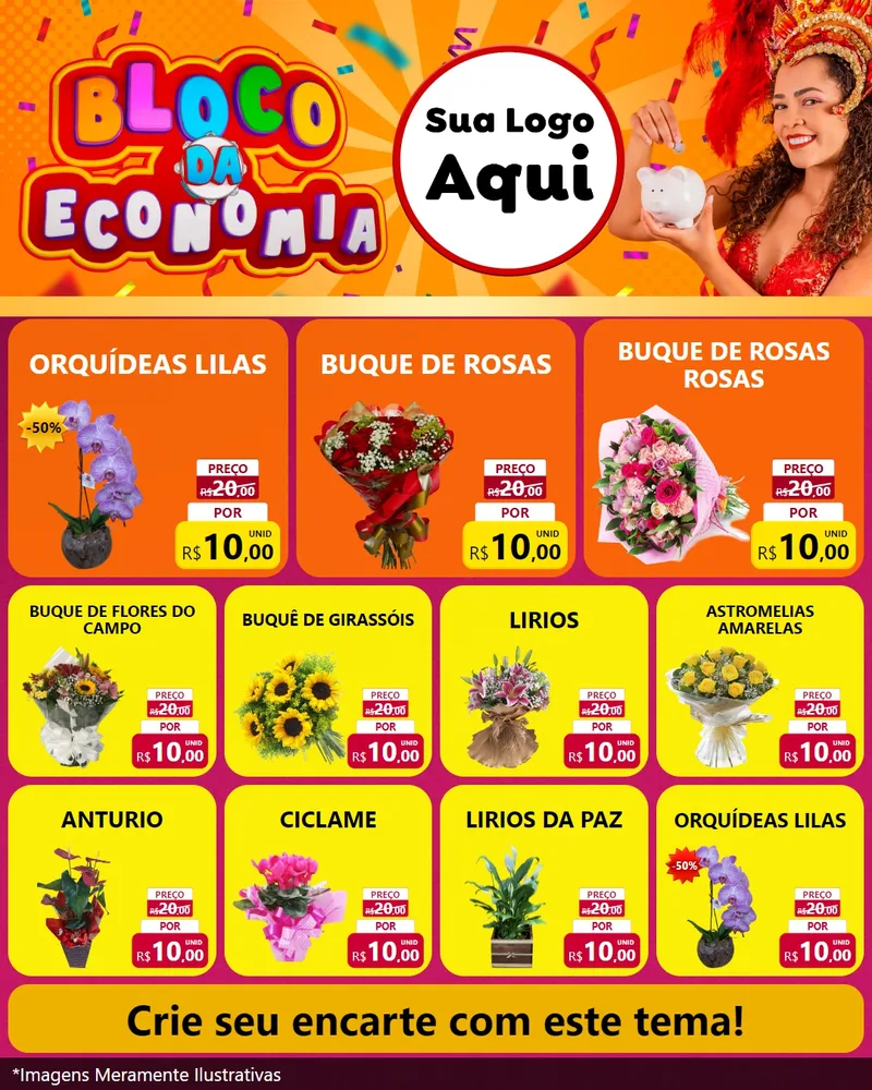 Modelo de Rede Social para Feed Instagram com o tema Bloco da Economia para Floricultura e jardim