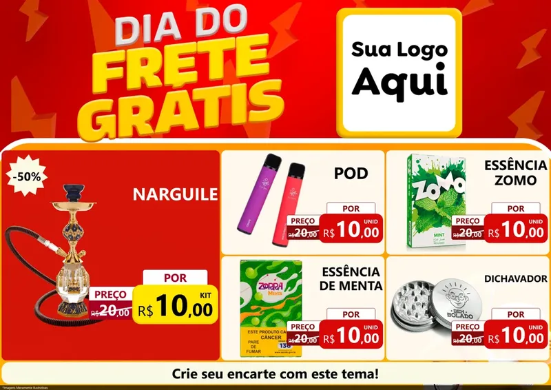 Modelo de Encarte para Encarte A4 Horizontal com o tema Dia do Frete Grátis para Tabacaria