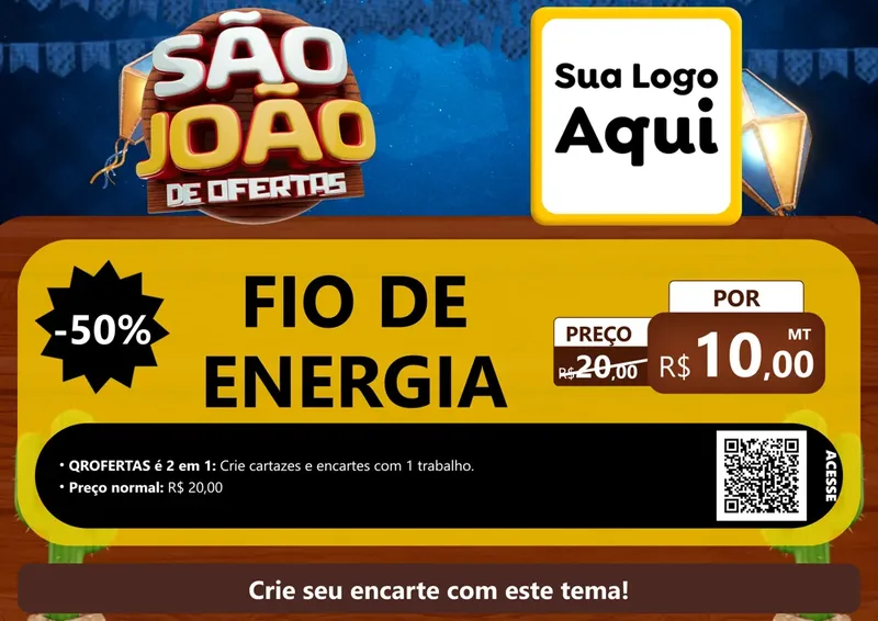 Modelo de Cartaz para Cartaz A4 Horizontal com o tema São João Ofertas Imbatíveis! - Junina para Materiais Elétricos