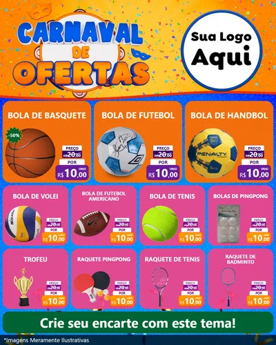 Modelo de Rede Social para Feed Instagram com o tema Carnaval de Ofertas para Artigos Esportivos