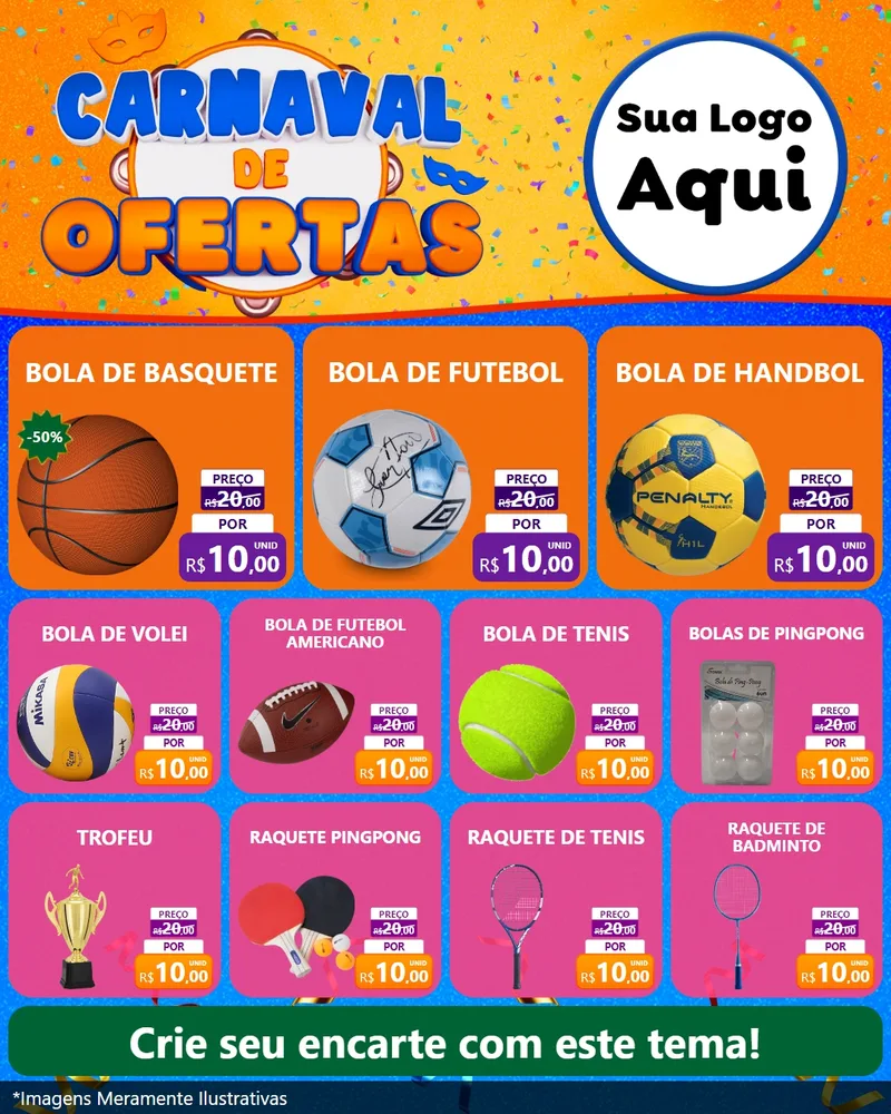 Modelo de Rede Social para Feed Instagram com o tema Carnaval de Ofertas para Artigos Esportivos