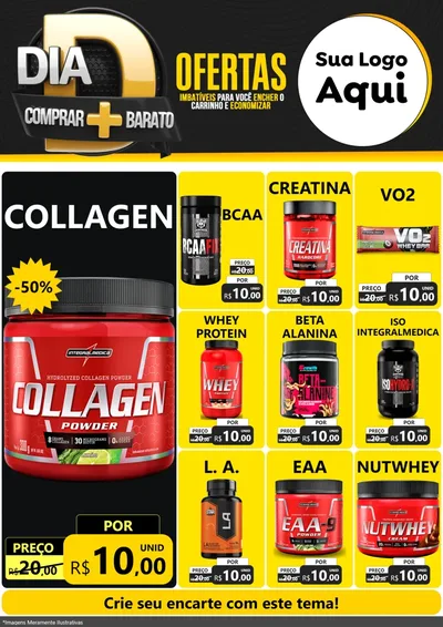 Modelo de Encarte para Encarte A4 Vertical com o tema Dia D Mais Economia para Suplementos alimentares