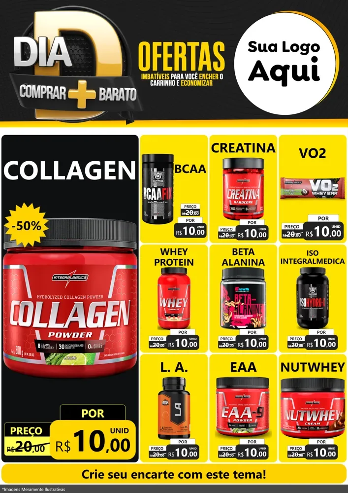 Modelo de Encarte para Encarte A4 Vertical com o tema Dia D Mais Economia para Suplementos alimentares