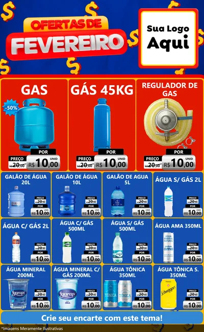Modelo de Encarte para Encarte Grande com o tema Ofertas de Fevereiro para Água e gás
