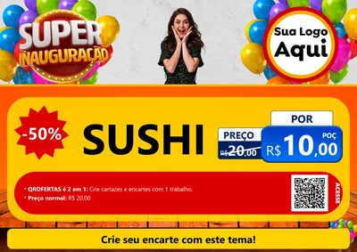 Modelo de Cartaz para Cartaz A4 Horizontal com o tema Super Inauguração para Comida japonesa