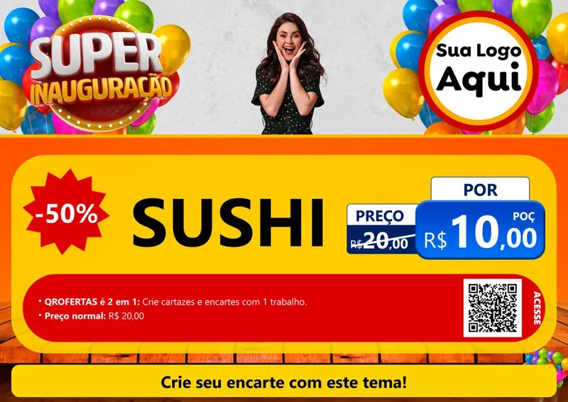 Modelo de Cartaz para Cartaz A4 Horizontal com o tema Super Inauguração para Comida japonesa