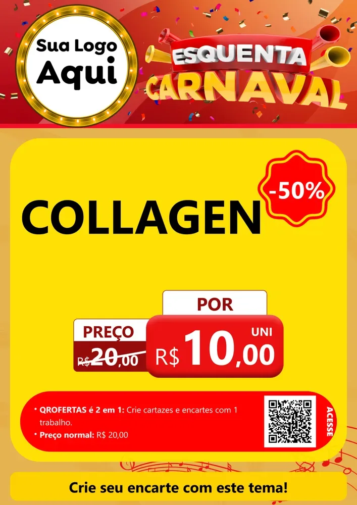 Modelo de Cartaz para Cartaz A4 Vertical com o tema Esquenta Carnaval para Suplementos alimentares