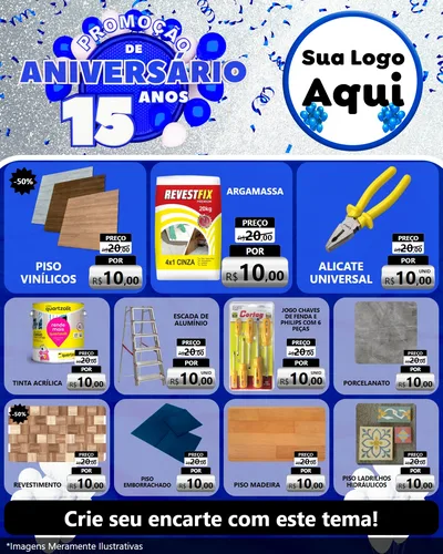 Modelo de Rede Social para Feed Instagram com o tema Promoção de Aniversário - 15 Anos para Material para Construção