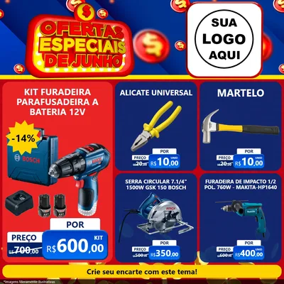 Modelo de Rede Social para Feed Facebook com o tema Ofertas Especiais de Junho para Maquinas e Ferramentas