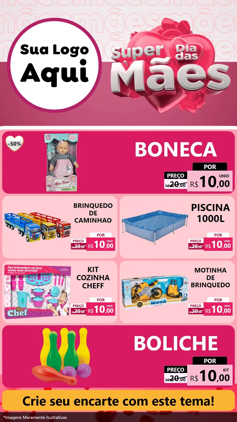 Modelo de TV para TV Vertical com o tema Super Dia Das Mães para Brinquedos