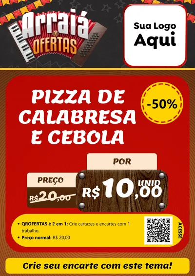 Modelo de Cartaz para Cartaz A4 Vertical com o tema Arraiá de Ofertas - Junina para Pizzaria