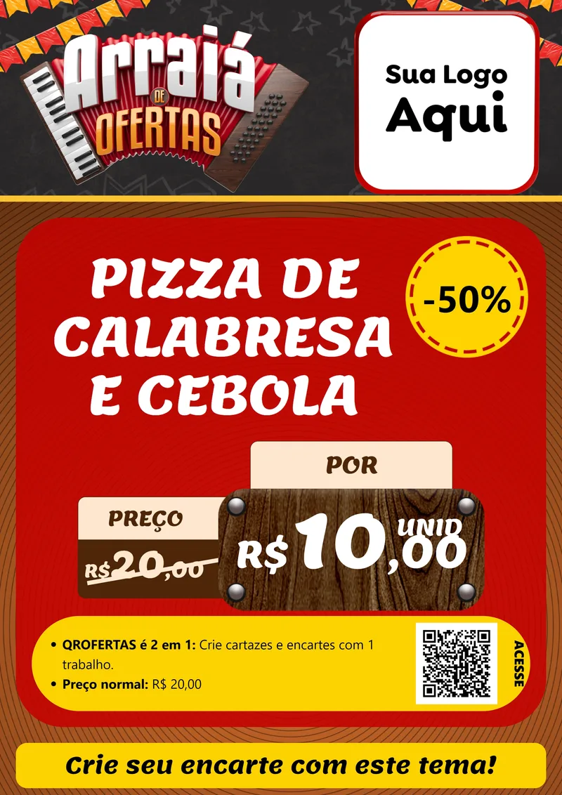Modelo de Cartaz para Cartaz A4 Vertical com o tema Arraiá de Ofertas - Junina para Pizzaria