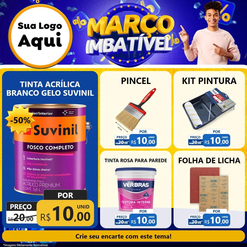 Modelo de Rede Social para Feed Facebook com o tema Março Imbatível para Tintas e Ferramentas