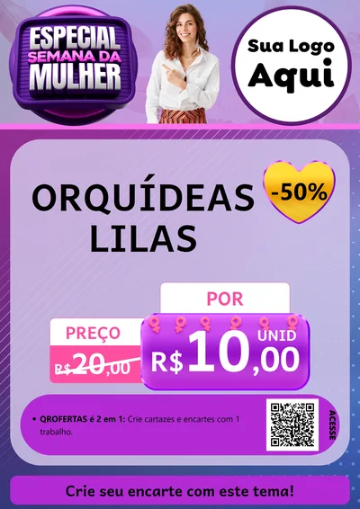 Modelo de Cartaz para Cartaz A4 Vertical com o tema Especial Semana da Mulher para Floricultura e jardim