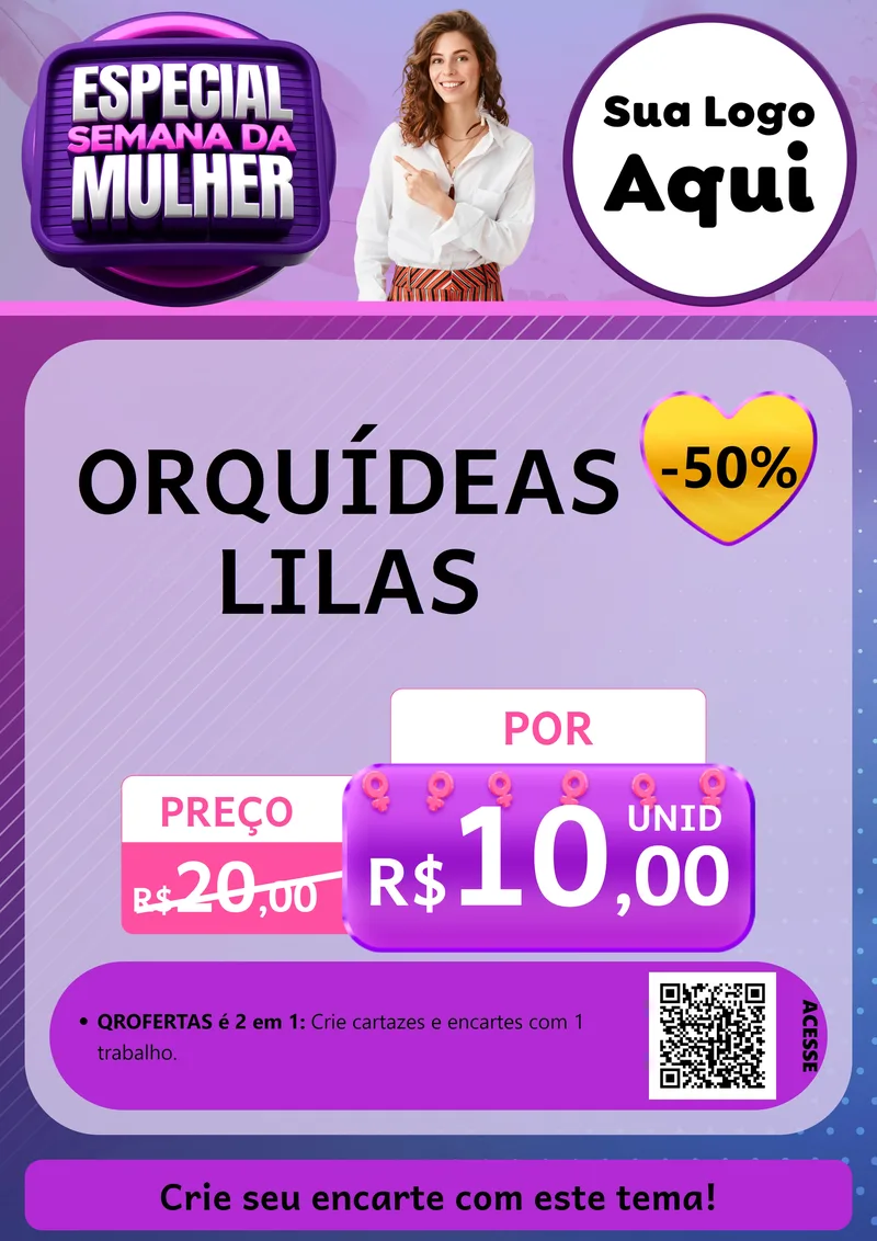 Modelo de Cartaz para Cartaz A4 Vertical com o tema Especial Semana da Mulher para Floricultura e jardim