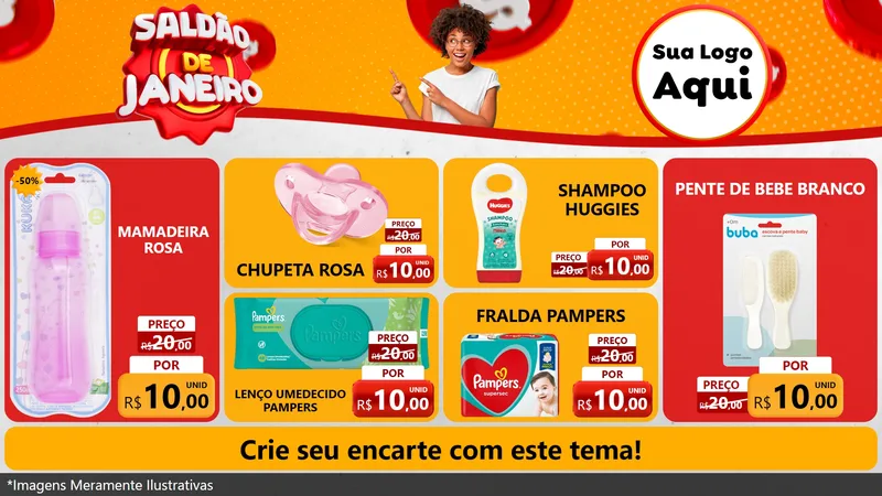 Modelo de TV para TV Horizontal com o tema Saldão de Janeiro para Bebês