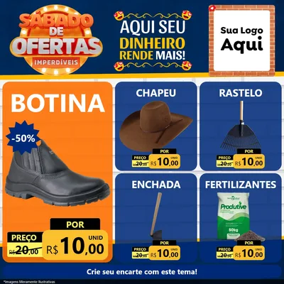 Modelo de Rede Social para Feed Facebook com o tema Sábado de Ofertas Imperdíveis para Agropecuária