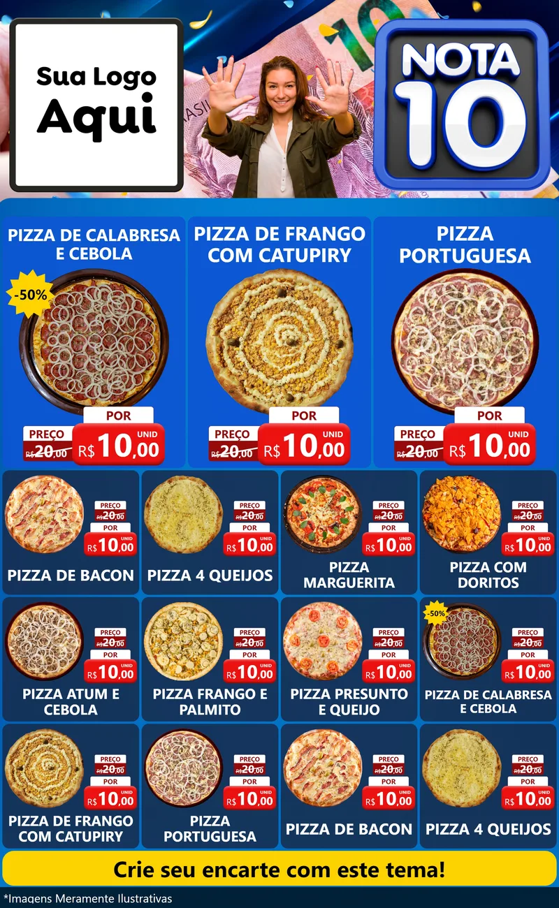 Modelo de Encarte para Encarte Grande com o tema Nota 10 para Pizzaria